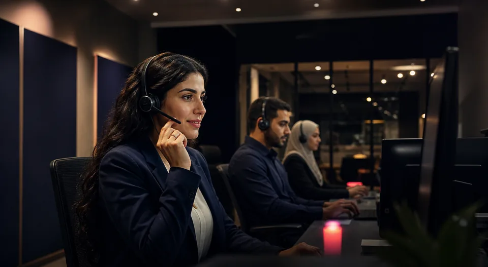 Customer service agents working in a modern call center operation