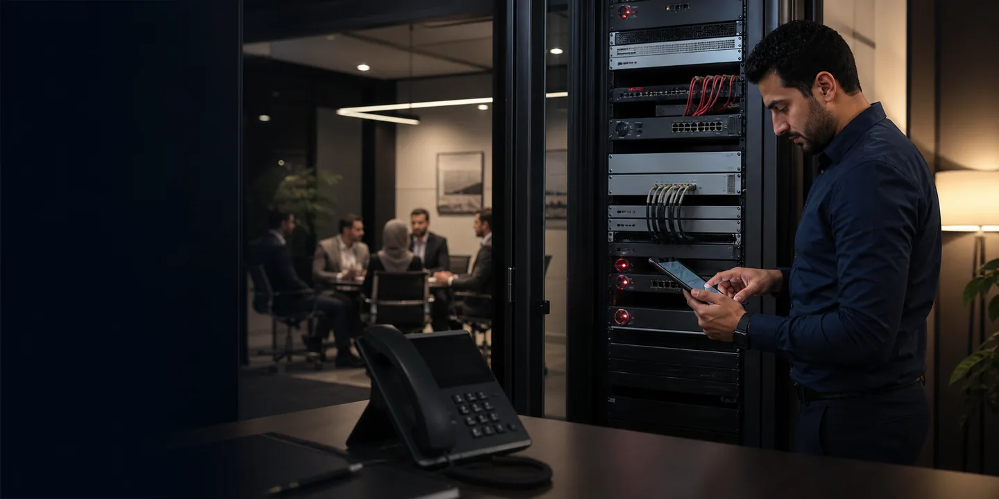 Business phones connected through an office PBX system